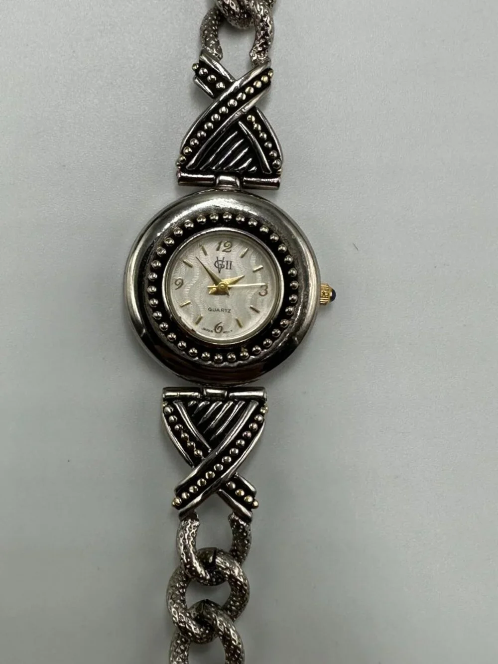 3/$30 Gloria Vanderbilt Women Watch Chain Link Band Silver Tone  6.5 Inch
